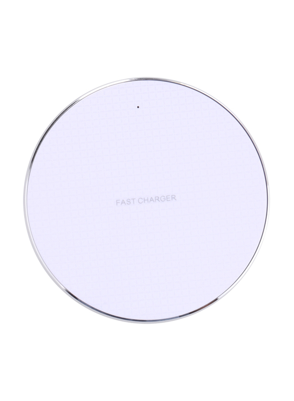 Amberjack QI Plaid Pattern Round Metal Wireless Charger, 10W, White