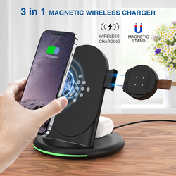 Amberjack W-02C Magnetic Vertical 3-in-1 Wireless Charger, UK Plug, Black