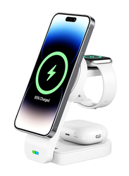 Amberjack B-23 3-in-1 EU Plug Foldable Magnetic Wireless Charger Phone Holder for Qi Enabled Devices, White