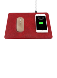 Amberjack M30 Multi-Function Leather Mouse Pad Qi Wireless Charger with USB Cable, Wine Red