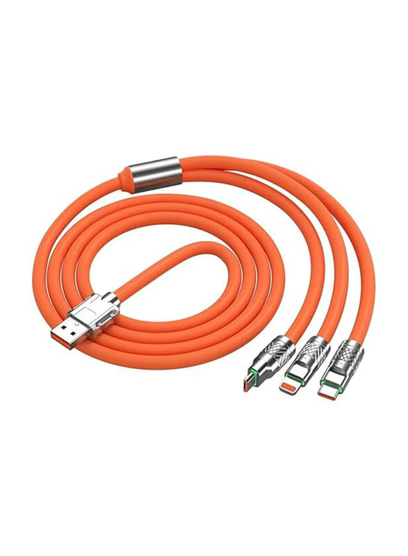 

Amberjack 3-in-1 Metal USB Protection Charge Cable, USB Type A Male to Multiple Types for Smartphones/Tablets, Orange