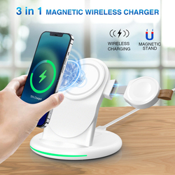 Amberjack W-03 3-in-1 Magnetic Wireless Charge with 15W Adapter, USB-C Cable, White