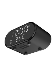 Amberjack LED Mirror Desktop Multifunctional Mini Clock Wireless Charger, 15W, Black