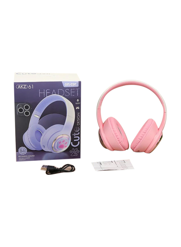 Amberjack AKZ61 Wireless/Bluetooth Over-Ear Gaming Headphones, Pink