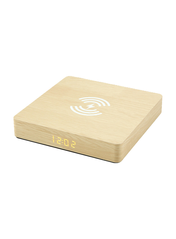 Amberjack W50 Wooden Clock Wireless Charger for Qi Enabled Devices, Yellow Wood