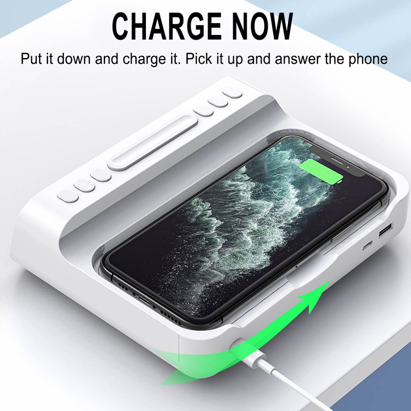 Amberjack 5-in-1 Alarm Clock Fast Charging Mobile Phone Wireless Charger, 15W, White