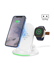 Amberjack W-02C Magnetic Vertical 3-in-1 Wireless Charger, EU Plug, White