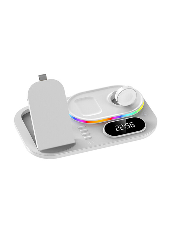 

Amberjack A06 3-in-1 Fast Charging RGB Atmosphere Light Wireless Charger with Clock, White