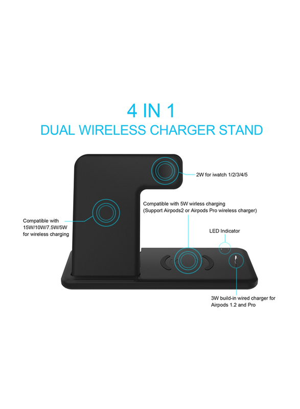 Amberjack Q20 4-in-1 Dual Phones Wireless Charging Holder Stand Station with Adapter for Apple iPhone, Apple Watch and AirPods, White