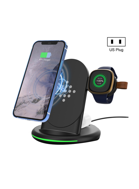 

Amberjack W-02C Magnetic Vertical 3-in-1 Wireless Charger, US Plug, Black