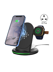 Amberjack W-02C Magnetic Vertical 3-in-1 Wireless Charger, UK Plug, Black