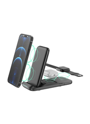 Amberjack V8 3-in-1 Folding Portable Multi-Function Wireless Charger for Apple Devices, Black