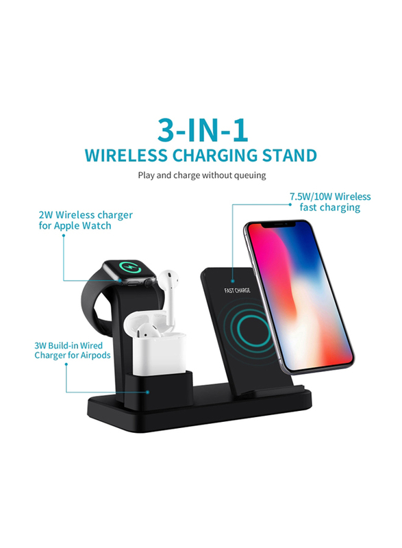 Amberjack Q12 3-in-1 Quick Wireless Charger, Black
