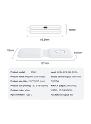 Amberjack Q500 Foldable Magnetic Dual Wireless Charger for Phones/ iWatch/ AirPods, White