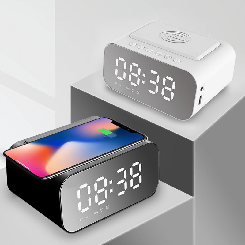 Amberjack BT510 Multifunctional LED Clock Wireless Charger with Bluetooth Speaker, 15W, White