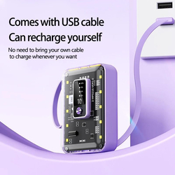Amberjack 10000mAh 3-in-1 Fast Charging Power Bank with Type-C (PD) & USB-A Outputs & Digital Battery Display, Purple