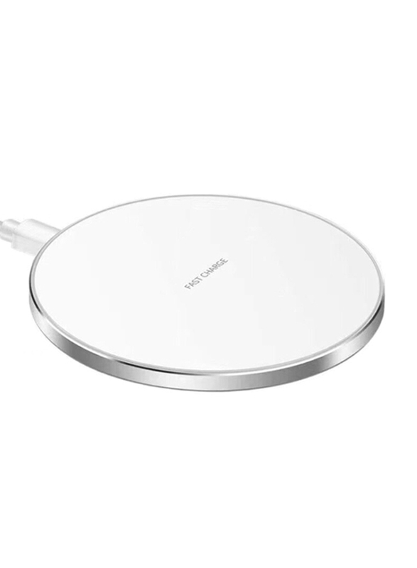 Amberjack Metal Round Wireless Smart Fast Charger for Qi Enabled Devices, 15W, Silver/White