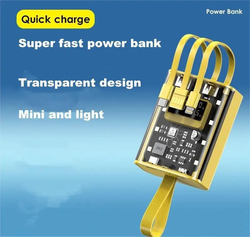 Amberjack 10000mAh 3-in-1 Fast Charging Power Bank with Type-C (PD) & USB-A Outputs, ZH-044, Yellow