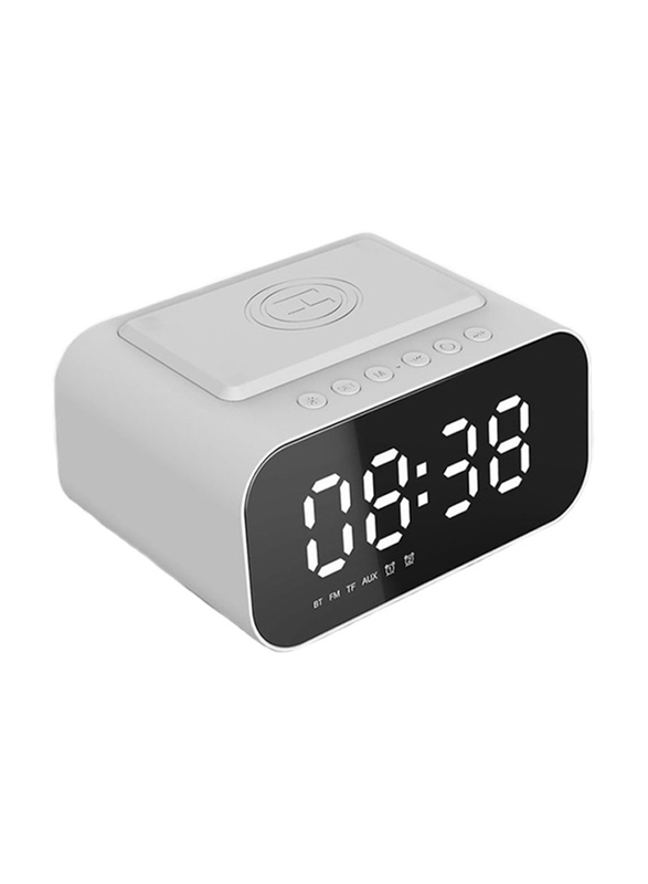 Amberjack BT510 Multifunctional LED Clock Wireless Charger with Bluetooth Speaker, 15W, White
