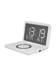 Amberjack SY-118 Foldable Mirror Surface Perpetual Desk Calendar Clock Wireless Charger with Alarm Clock and Three-Level Brightness Adjustable Function, 15W, White