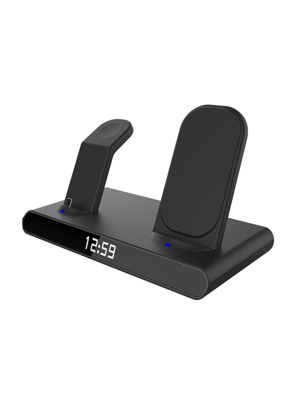 Amberjack SY-011 Clock Three-in-One Folding Wireless Charger, 15W, Black