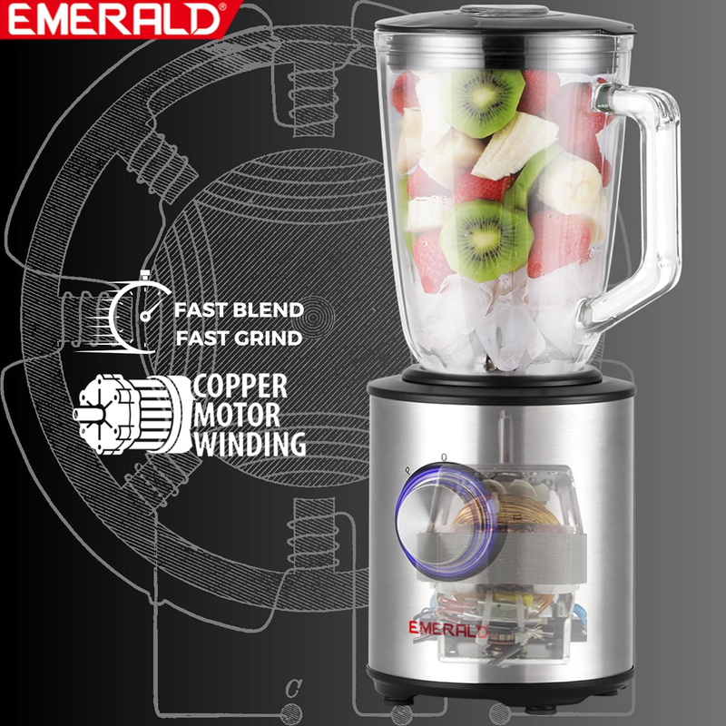 Emerald 1.5L Masterblender Duo Glass Blender, 800W, EK730MBG, Silver