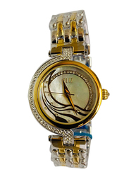 Eliz Analog Watch for Women with Stainless Steel Band and Mother of Pearl Dial, 75-8442L, Gold-White