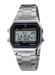 JC Digital Watch for Men with Stainless Steel Band, 1123, Silver-Black