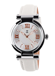 ساعة يد جي سي بعقارب للنساء بسوار جلد، كرونوغراف، 9075، أبيض - أبيض