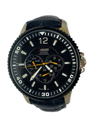 ساعة يد كروزر بعقارب للرجال وسوار من الجلد، كرونوغراف، C6258G، أسود - أسود
