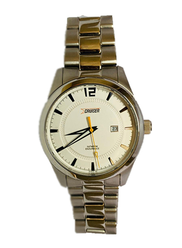 ساعة يد كروزر بعقارب للرجال وسوار ستانلس ستيل، C2661، فضي - أبيض