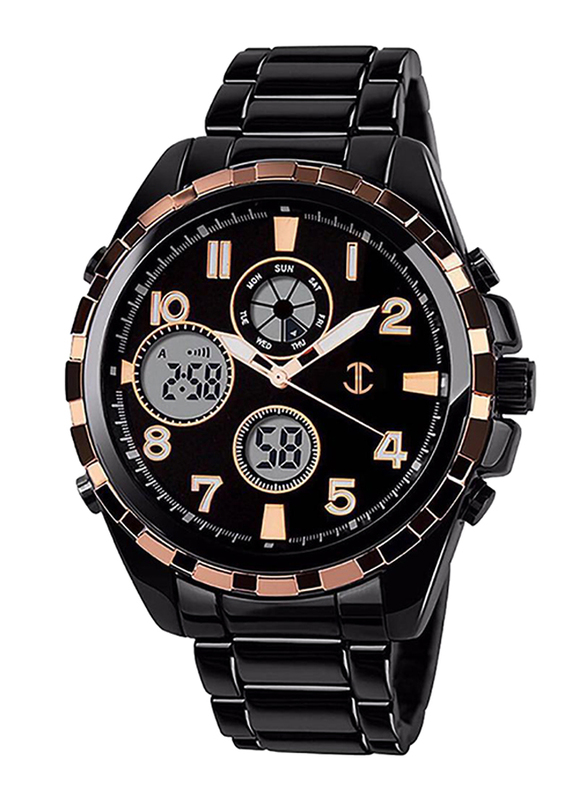 ساعة يد جي سي رقمية وبعقارب للرجال بسوار ستانلس ستيل، كرونوغراف، 1021، أسود - أسود