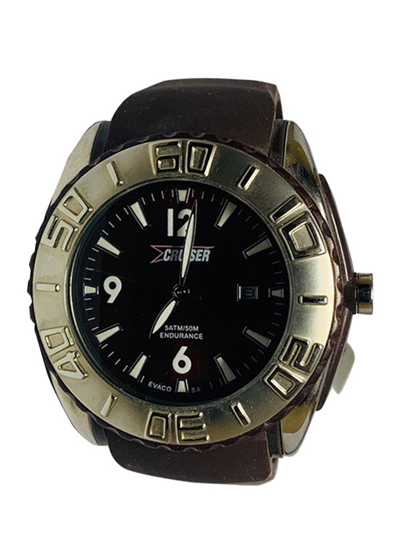ساعة يد كروزر بعقارب للرجال وسوار من المطاط، C9419، بني داكن - بني داكن