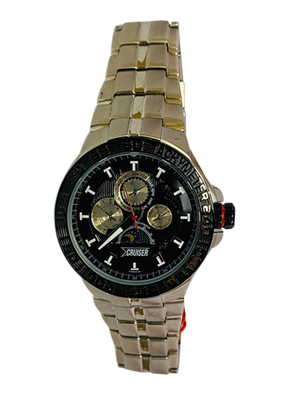 ساعة يد كروزر بعقارب للرجال وسوار ستانلس ستيل، كرونوغراف، C6045، فضي - أسود