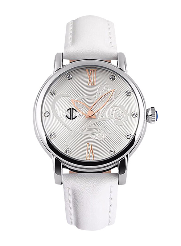 

JC Analog Watch for Women with Leather Band, 9095, White-Silver