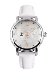 JC Analog Watch for Women with Leather Band, 9095, White-Silver