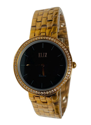 Eliz Analog Watch for Women with Stainless Steel Band, 75-8435L, Gold-Black