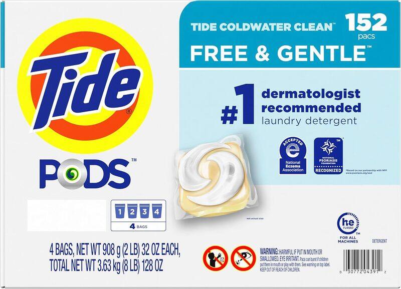 

Tide Pods Liquid Laundry Detergent Pacs Free & Gentle 152 Count
