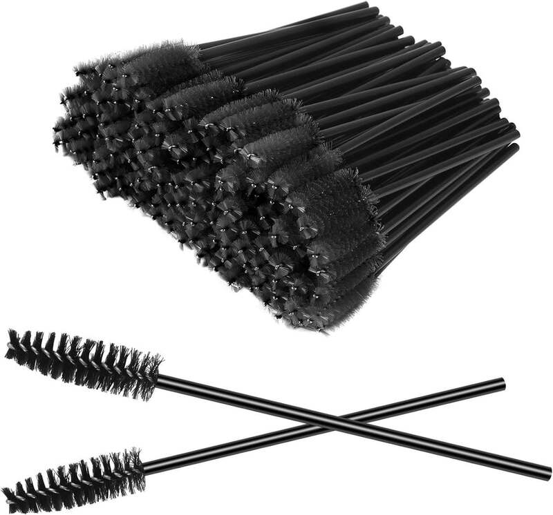 Globalstar Professional Disposable Eyelash Brushes - 50 Pack, Adjustable Black Spoolies for Daily Makeup