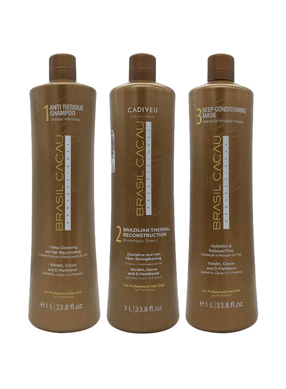 

Brasil Cacau Cadiveu Brazilian Thermal Reconstruction Keratin Kit for All Hair Types, 3 x 1000ml