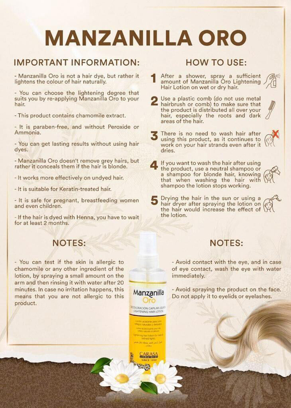 Manzanilla Oro Lightening Hair Lotion Spray, 180ml, Clear