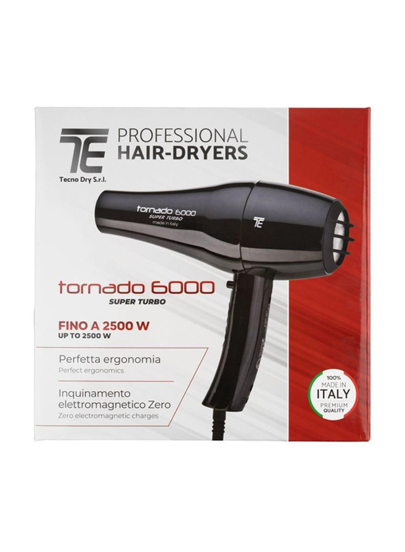 Tecno Elettra Tornado 6000 Super Turbo Professional Hair Dryer, 2500W, Silver