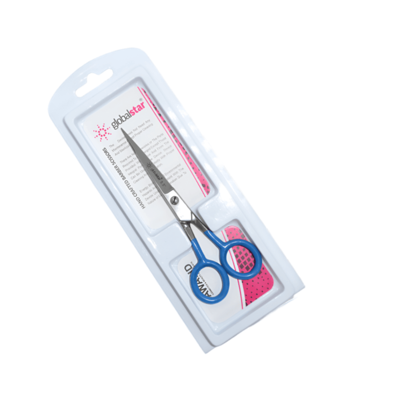 Globalstar 5.5" Classic Hair Scissors - Precision Stainless Steel with Blue Rubber Handle