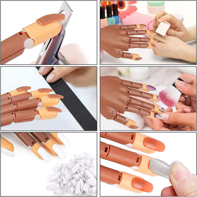 Globalstar Nail Trainer Practice Hand - Flexible Mannequin Hand with 100 Nail Tips