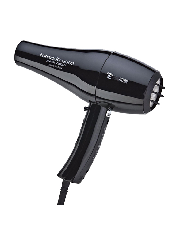 Tecno Elettra Tornado 6000 Super Turbo Professional Hair Dryer, 2500W, Black