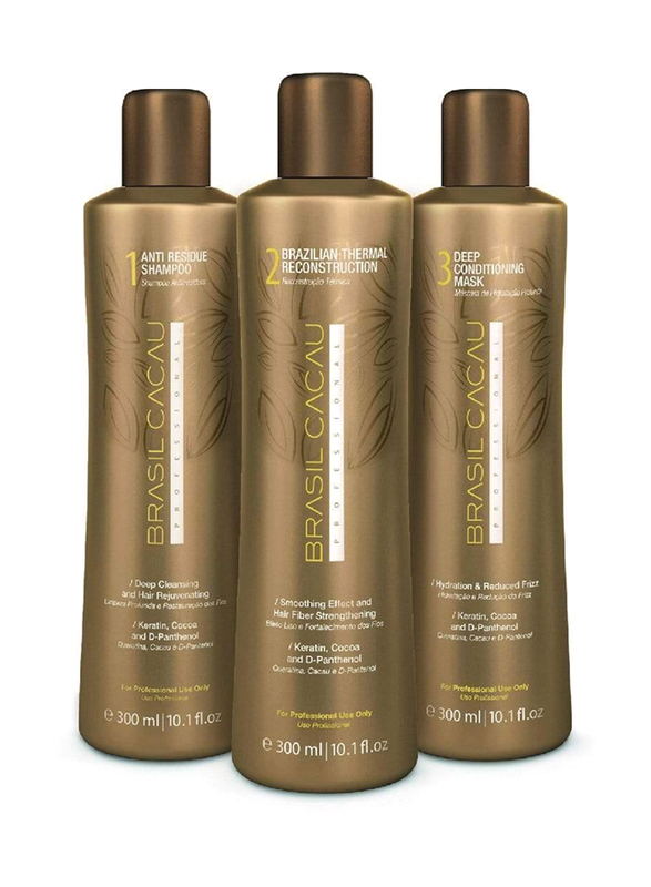 

Brasil Cacau Brazilian Thermal Reconstruction Keratin Kit for All Hair Types, 3 x 300ml