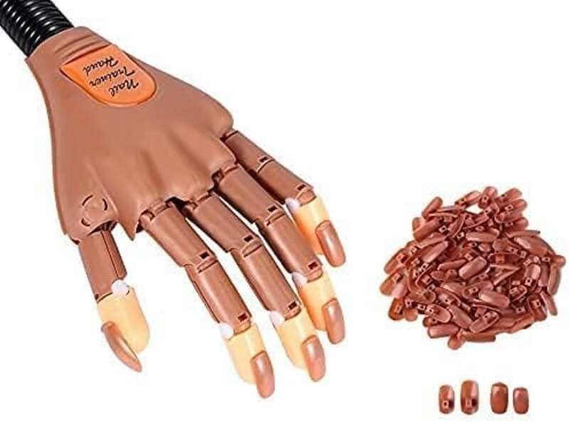 Globalstar Nail Trainer Practice Hand - Flexible Mannequin Hand with 100 Nail Tips