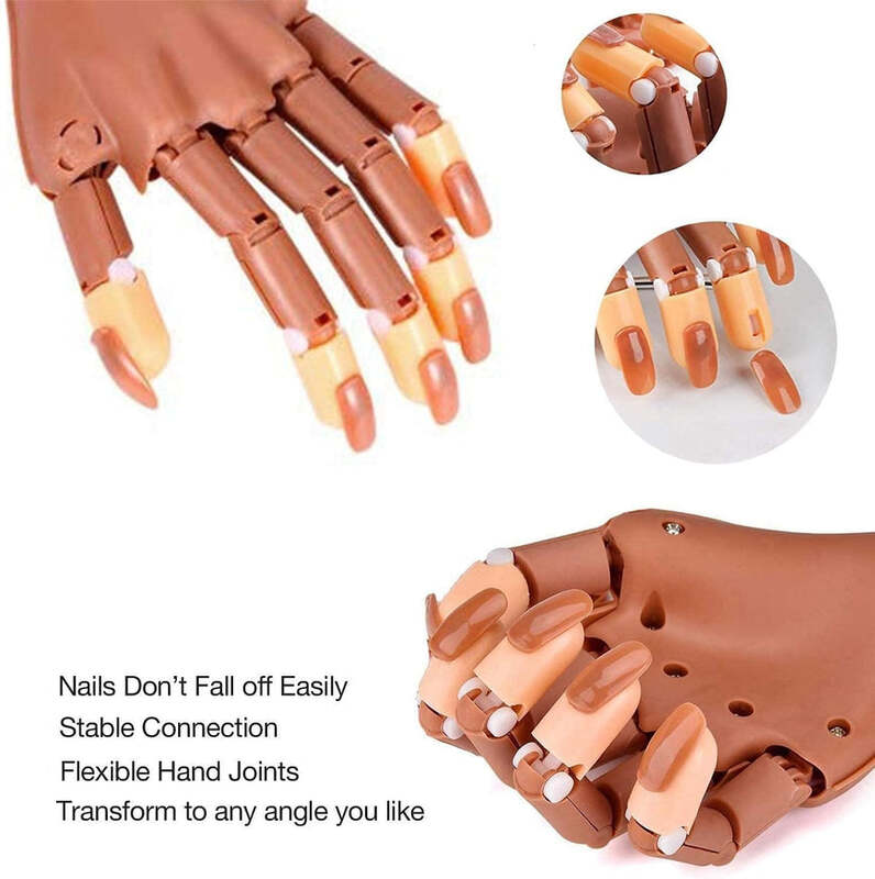 Globalstar Nail Trainer Practice Hand - Flexible Mannequin Hand with 100 Nail Tips