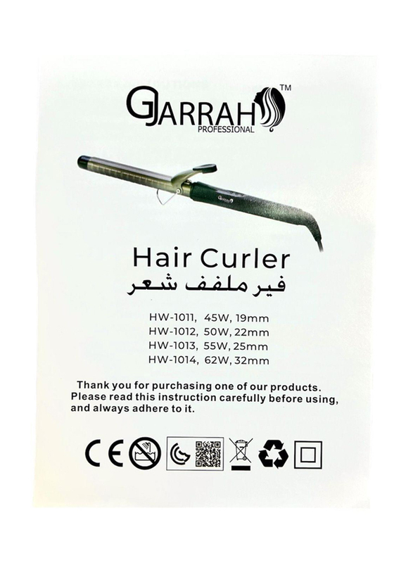 Gjarrah Professional Ceramic Hair Curler, 50W, 22mm, HW-1012, Green/Black