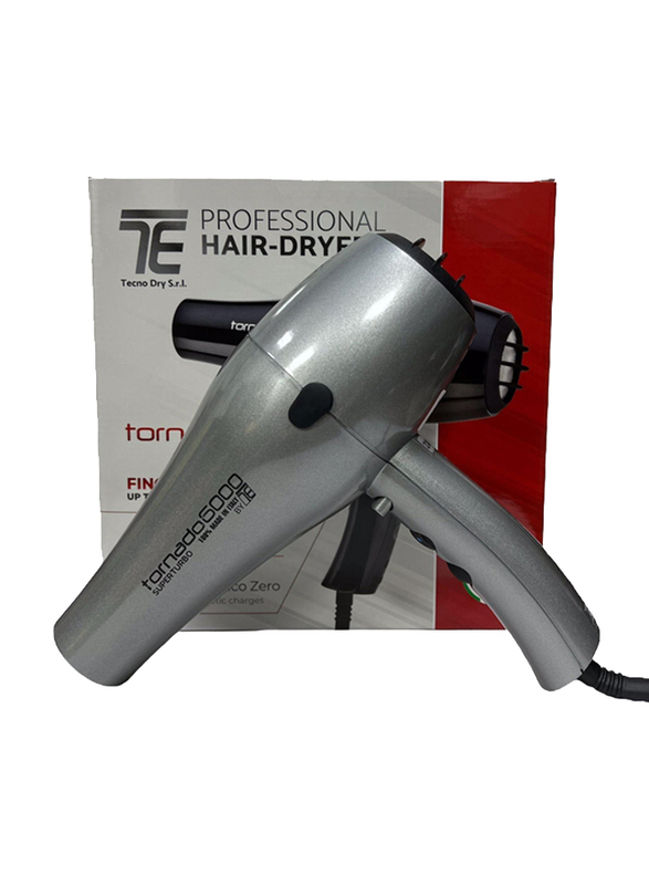 Tecno Elettra Tornado 6000 Super Turbo Professional Hair Dryer, 2500W, Silver